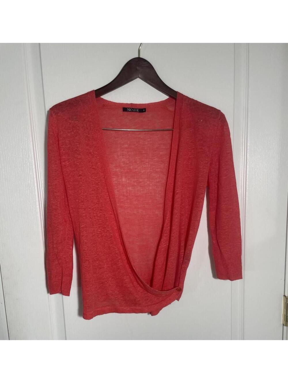 Nic and Zoe Medium Ballet Wrap sweater lightweight coral open knit summer